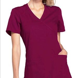Cherokee L wine color v-neck scrub top.
